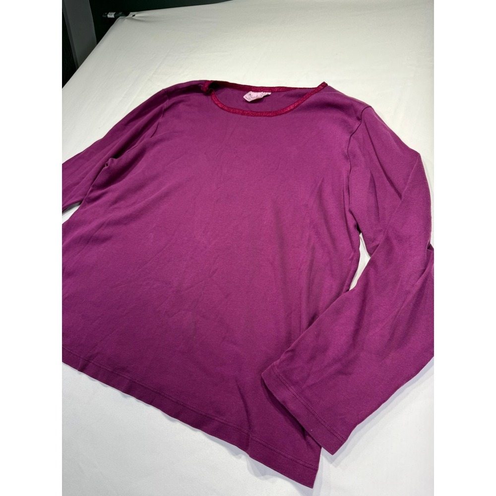 Kunkys Original Hand Painted Magenta Long Sleeve Ribbed Knit Top Large